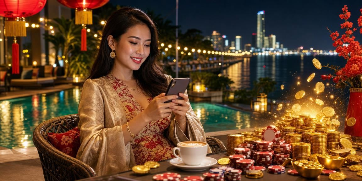 Pemain mengakses permainan slot kasino melalui telefon mudah alih di Pulau Pinang